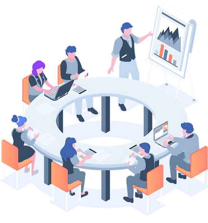 Team meeting illustration representing business growth and collaboration.